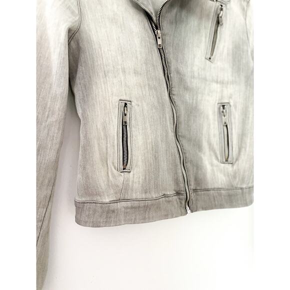 J Brand Lunar Denim Moto Jacket Medium Gray Biker Casual Baddie Punk Indie - Picture 4 of 10